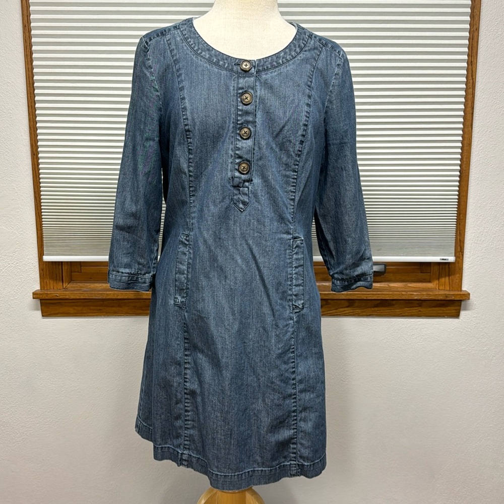 Boden Blue Chambray Denim 3/4 Sleeve Dress
